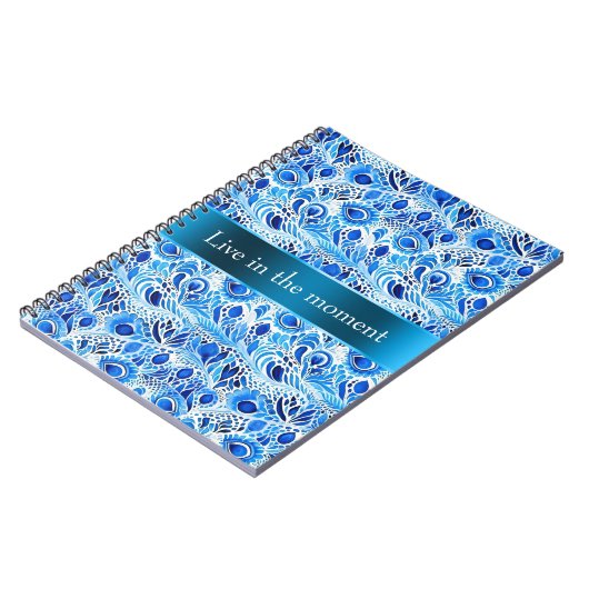 Blue White Peacock Feathers   Notitieboek (Linkerzijde)