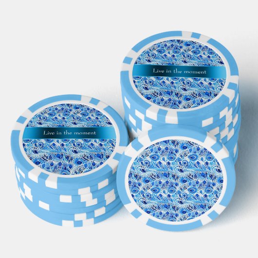 Blue White Peacock Feathers Poker Chips (Opstapeling)