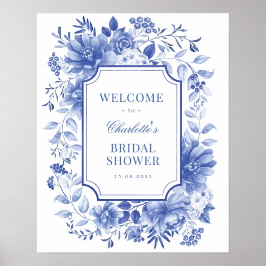 Blue White Peony Chinoiserie Vrijgezellenfeest Wel Poster (Voorkant)