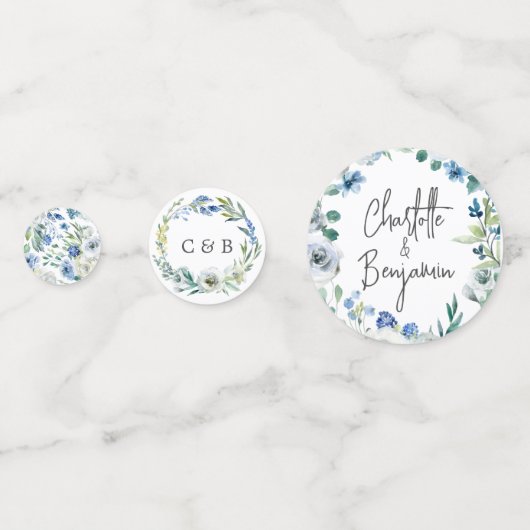 Blue White Peony Floral Chic Spring Garden Wedding Confetti (Voorkanten)