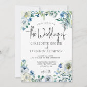 Blue White Peony Floral Chic Spring Garden Wedding Kaart (Voorkant)