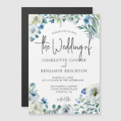 Blue White Peony Floral Chic Spring Garden Wedding Magnetische Uitnodiging (Voorkant / Achterkant)
