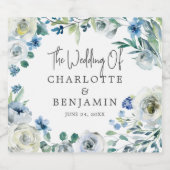 Blue White Peony Floral Custom Spring Wedding Bier Etiket (Enkel label)