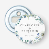 Blue White Peony Floral Custom Spring Wedding Button Flesopener (Voorkant)