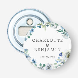 Blue White Peony Floral Custom Spring Wedding Button Flesopener