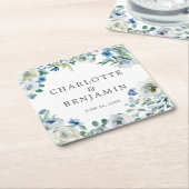 Blue White Peony Floral Custom Spring Wedding Kartonnen Onderzetters (Schuin)