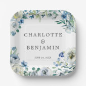 Blue White Peony Floral Custom Spring Wedding Papieren Bordje (Voorkant)