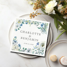 Blue White Peony Floral Custom Spring Wedding Servet