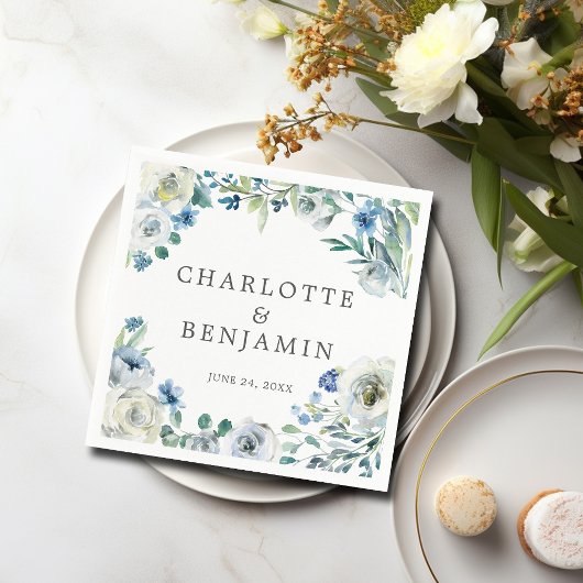 Blue White Peony Floral Custom Spring Wedding Servet
