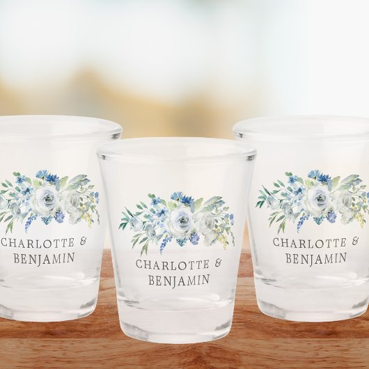 Blue White Peony Floral Custom Spring Wedding Shot Glas