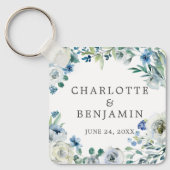 Blue White Peony Floral Custom Spring Wedding Sleutelhanger (Voorkant)