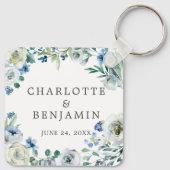 Blue White Peony Floral Custom Spring Wedding Sleutelhanger (Achterkant)