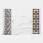 Blue White Persian Floral Personalised Wudhu Towel Theedoek (Horizontaal)