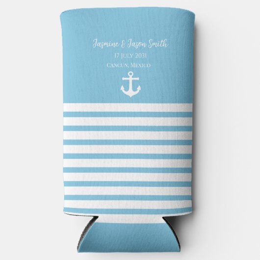 Blue White Personalized Destination Wedding Favor Seltzer Blikjeskoeler (Voorkant)