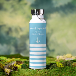 Blue White Personalized Destination Wedding Favor Waterfles
