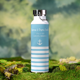 Blue White Personalized Destination Wedding Favor Waterfles