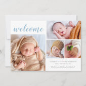 Blue White Photo Collage Baby Welcome Birth A Aankondiging (Voorkant)