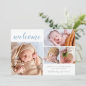 Blue White Photo Collage Baby Welcome Birth A Aankondiging (Staand voorkant)