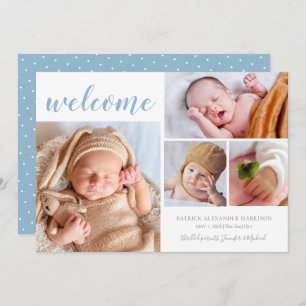 Blue White Photo Collage Baby Welcome Birth A Aankondiging