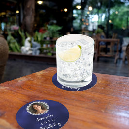 Blue white photo diamonds ronde kartonnen onderzetter