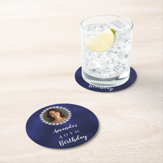 Blue white photo diamonds ronde kartonnen onderzetter (Insitu)