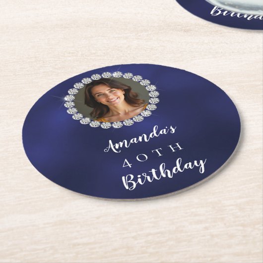 Blue white photo diamonds ronde kartonnen onderzetter (Gebogen)