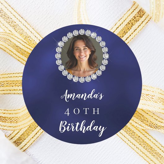 Blue white photo diamonds ronde sticker