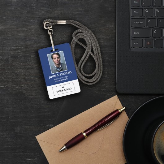 Blue White Photo & Logo Employee ID Badge