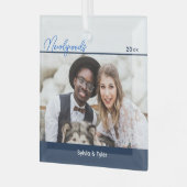 Blue White Photo Pas getrouwd Wedding Glas Ornament (Voorkant links)
