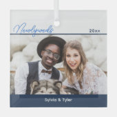 Blue White Photo Pas getrouwd Wedding Glas Ornament (Voorkant)