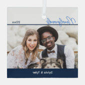 Blue White Photo Pas getrouwd Wedding Glas Ornament (Achterkant)