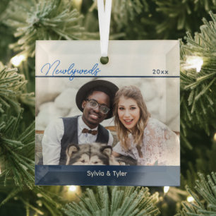 Blue White Photo Pas getrouwd Wedding Glas Ornament