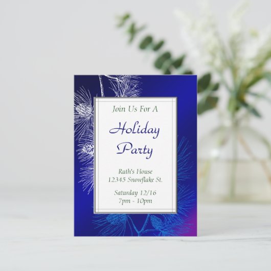 Blue White Pine Custom Holiday Party Briefkaart (Staand voorkant)