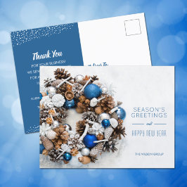 Blue White Pine Wreate Business Holiday Briefkaart