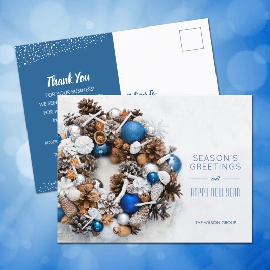 Blue White Pine Wreate Business Holiday Briefkaart