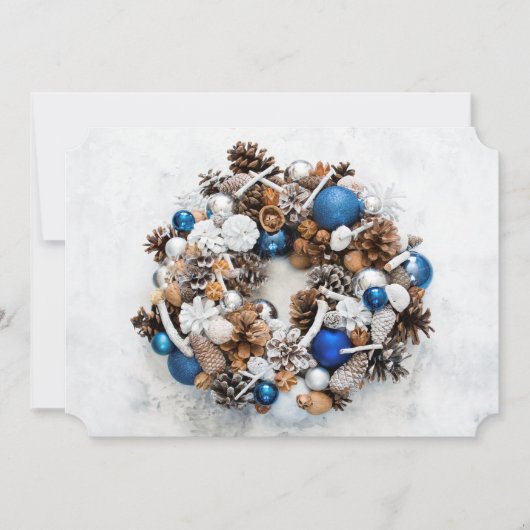 Blue White Pine Wreath Christmas Feestdagenkaart (Voorkant)