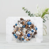 Blue White Pine Wreath Christmas Feestdagenkaart (Staand voorkant)