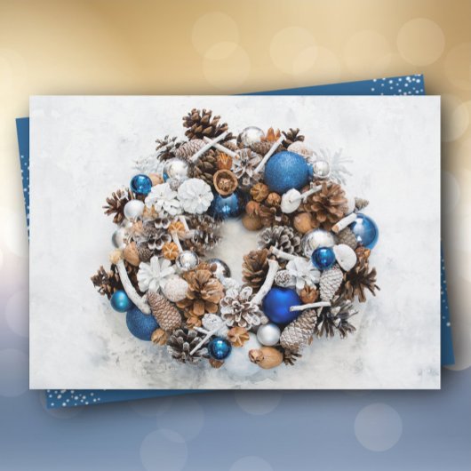 Blue White Pine Wreath Christmas Feestdagenkaart