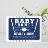 Blue & White Pinstripes Baseball Baby shower Kaart (Staand voorkant)
