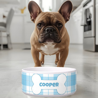 Blue White Plaid Pattern Name Bone Dog Food Water Voerbakje