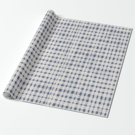 Blue White Plaid Stripes Christmas Cadeaupapier (Uitgerold)