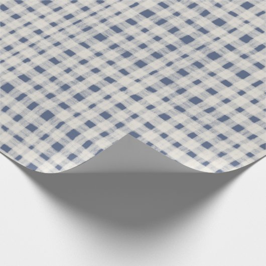 Blue White Plaid Stripes Christmas Cadeaupapier (Hoek)