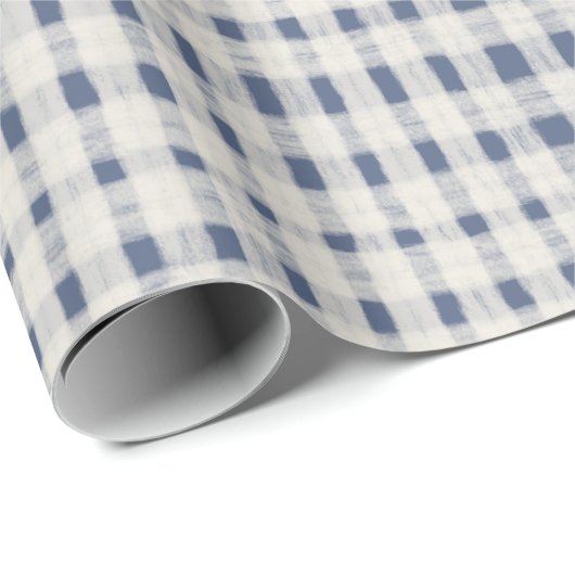 Blue White Plaid Stripes Christmas Cadeaupapier (Rol Hoek)