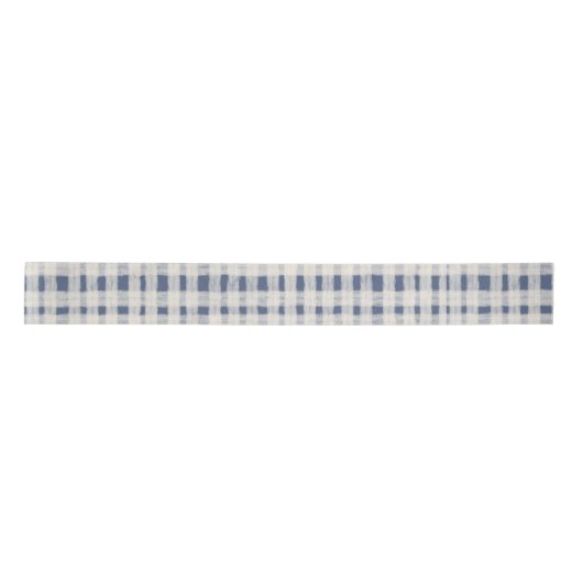 Blue White Plaid Stripes Christmas Satijnen Lint (Voorkant)