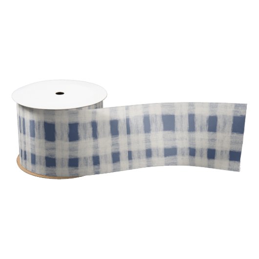 Blue White Plaid Stripes Christmas Satijnen Lint (Spoel)