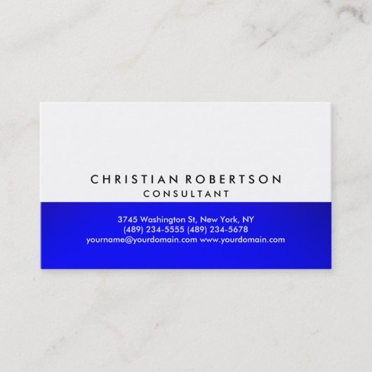 Blue White Plain Modern Consultant Visitekaartje (Voorkant)