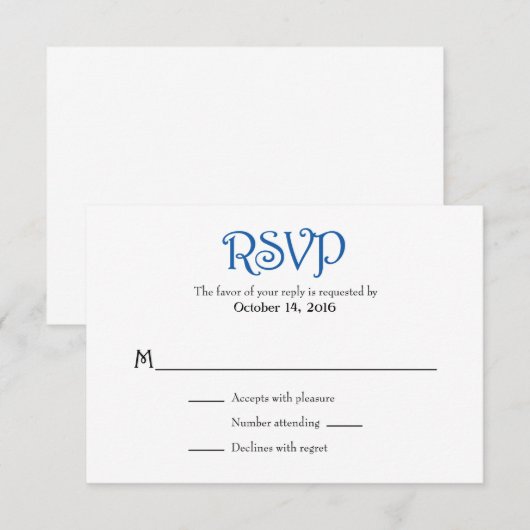 Blue White Plain Simple Wedding RSVP-kaarten RSVP Kaartje (Voorkant / Achterkant)