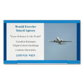 Blue White Plane Agent Vliegtuigreisbureau Magnetisch Visitekaartje (Voorkant)