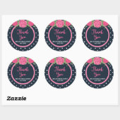 Blue White Polka Dot and Roze Roses Dank je Ronde Sticker (Vel)