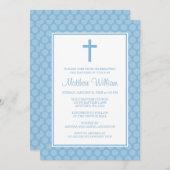 Blue White Polka Dot Cross Boy Baptisme Christenin Kaart (Voorkant / Achterkant)